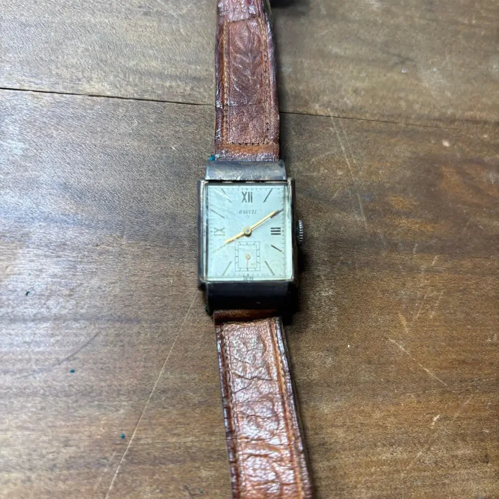Vintage Harvel Tank Wristwatch with Red Croton Case